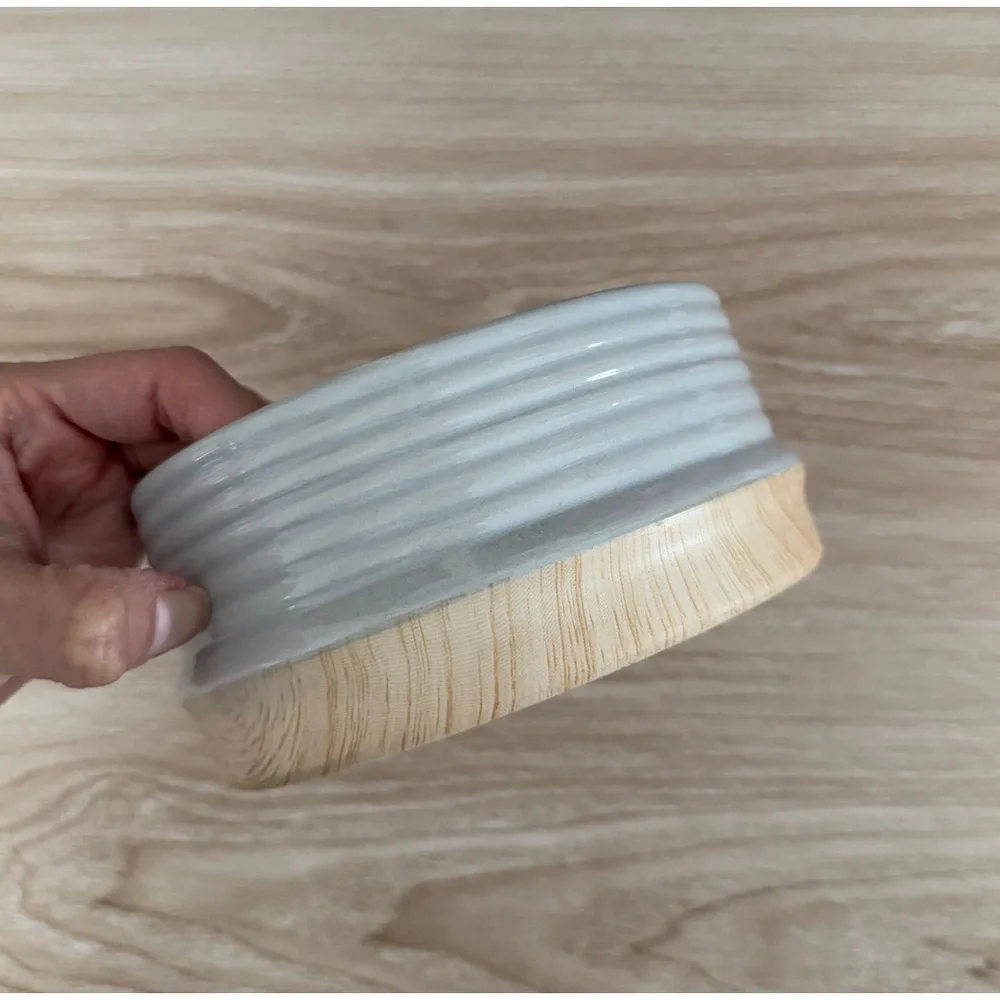 Ceramic Wooden Plant Holder Sliver Neutral‎